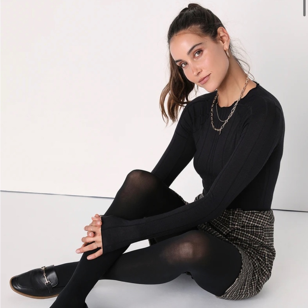 Free People Black Long Sleeve Mock Neck Top